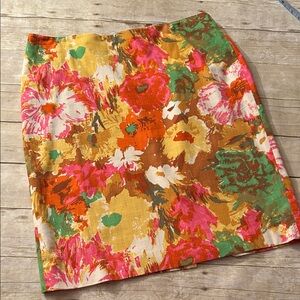 Talbots Floral Brushstroke Pencil Skirt in Pink, Green, Yellow, Orange